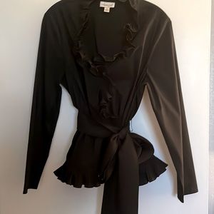 Coldwater Creek Black ruffled wrap top size 16